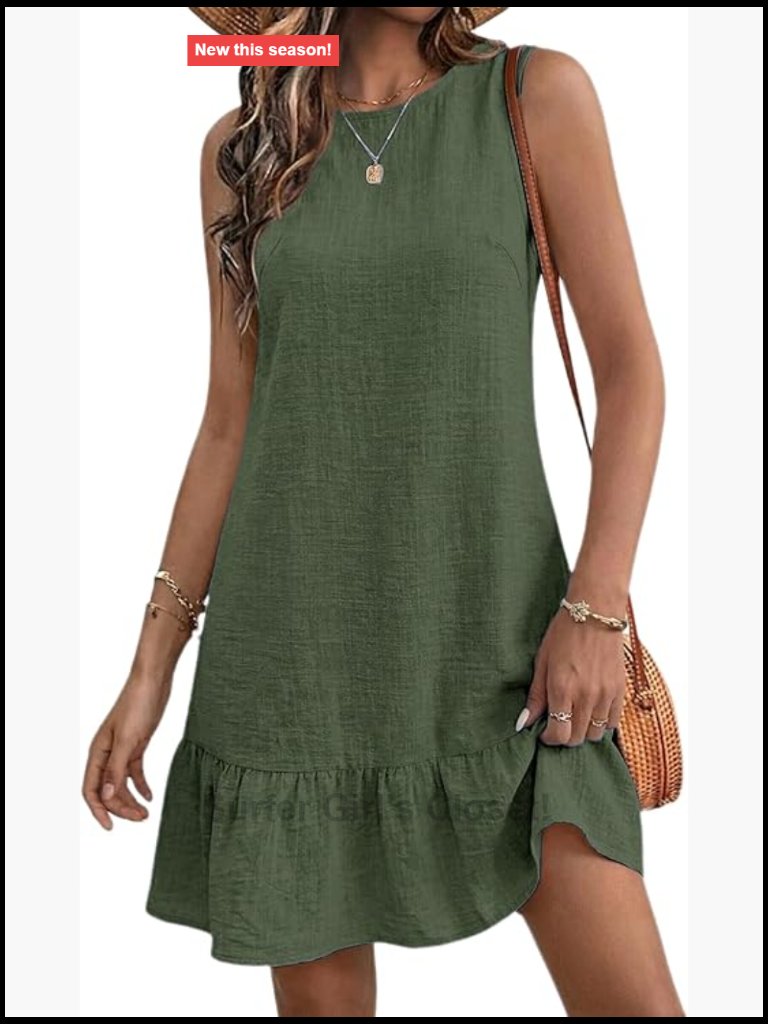 Casual Sleeveless Tank Mini Dress Ruffled Hem Tie Back Beach Sundress